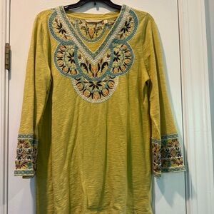 Soft Surroundings Chartreuse Embroidered Tunic